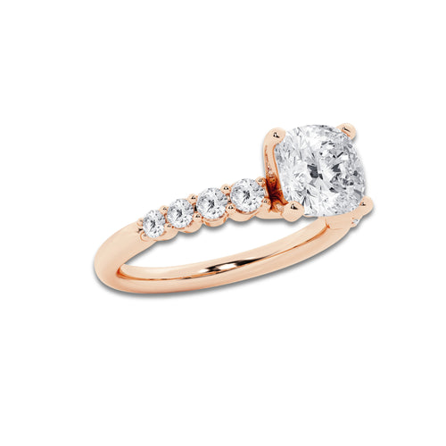 3.04 ctw Cushion Lab-Grown Diamond Side Stone Engagement Ring in 14K Rose Gold for Women | Colorless D, VVS1 Clarity, IGI Certified 2.50 Ct Center Diamond