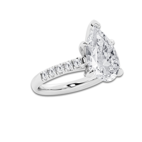 5.43 ctw Pear Lab-Grown Diamond Pave Engagement Ring in Platinum for Women | E Color, VS1 Clarity, IGI Certified 5.00 ct Center Diamond