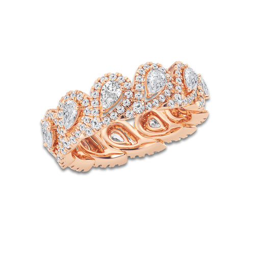 Mercy 2 ctw Pear Lab Grown Diamond Halo Eternity Band 14K Rose Gold, DE, VS1