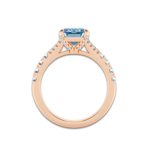 Abigail 3 1/2 ctw Fancy Blue Round Lab Grown Diamond Split Shank Side Stone Engagement Ring 14K Rose Gold | 3 ct Center