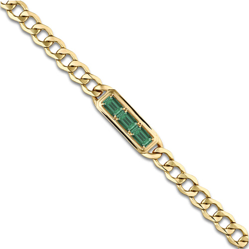 7x5 mm Emerald Cut Lab Grown Emerald Bracelet - 7 Inches 14K Yellow Gold