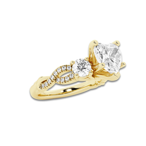 1.48 ctw Heart Lab-Grown Diamond Side Stone Engagement Ring in 14K Yellow Gold for Women | Colorless E, VS1 Clarity, IGI Certified 1.00 ct Center Diamond