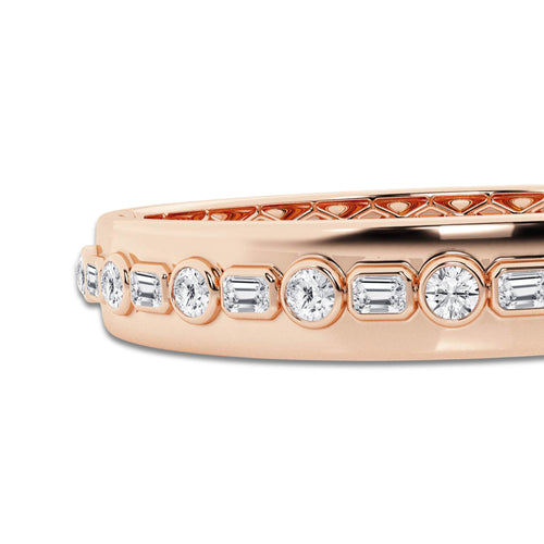 3 3/4 ctw Round and Emerald Lab Grown Diamond Bangle Bracelet - 7 Inches 14K Rose Gold, DE, VS1
