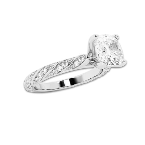 1.94 ctw Cushion Lab-Grown Diamond Twisted Band Engagement Ring in 14K White Gold for Women | Colorless E, VS1 Clarity, IGI Certified 1.50 ct Center Diamond