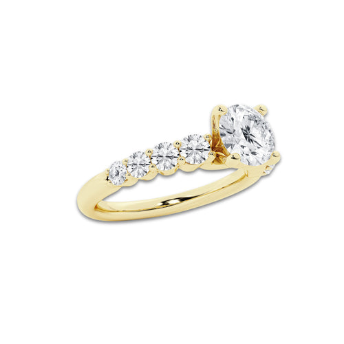1.54 ctw Round Lab-Grown Diamond Side Stone Engagement Ring in 14K Yellow Gold for Women | Colorless D, VVS1 Clarity, IGI Certified 1.00 Ct Center Diamond