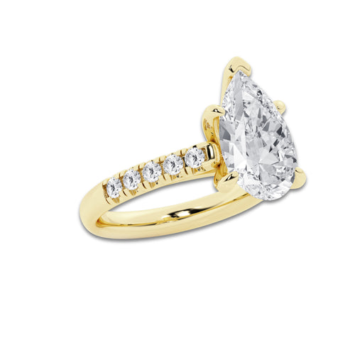 4.43 ctw Pear Lab-Grown Diamond Pave Engagement Ring in 14K Yellow Gold for Women | D Color, VVS1 Clarity, IGI Certified 4.00 ct Center Diamond