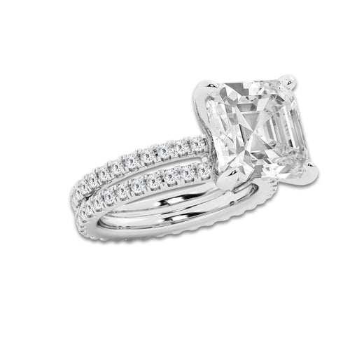 9.22 ctw Asscher Lab-Grown Diamond Double Row Diamond Engagement Ring in Platinum for Women | Colorless D, VVS1 Clarity, IGI Certified 8.00 ct Center Diamond
