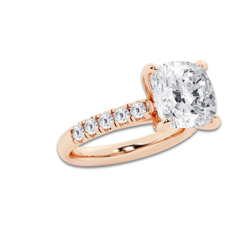 6.55 ctw Cushion Lab-Grown Diamond Pave Engagement Ring in 14K Rose Gold for Women | D Color, VVS1 Clarity, IGI Certified 6.00 ct Center Diamond