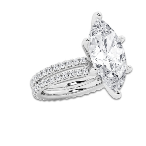 9.22 ctw Marquise Lab-Grown Diamond Double Row Diamond Engagement Ring in Platinum for Women | Colorless E, VS1 Clarity, IGI Certified 8.00 ct Center Diamond