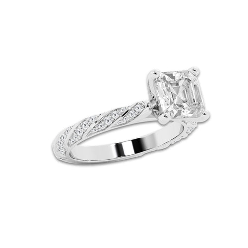 3.44 ctw Asscher Lab-Grown Diamond Twisted Band Engagement Ring in 14K White Gold for Women | Colorless E, VS1 Clarity, IGI Certified 3.00 ct Center Diamond