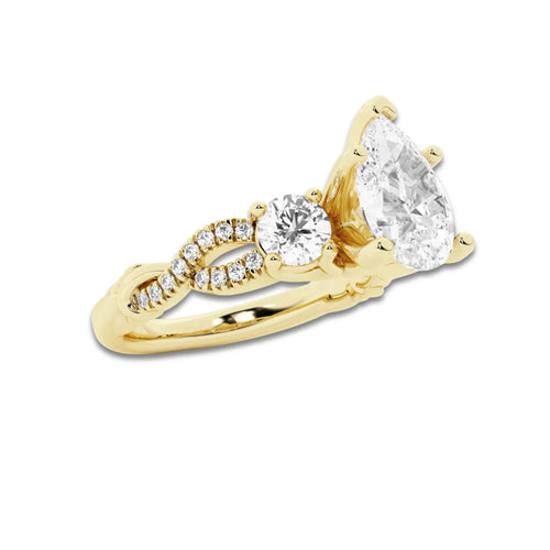 2.62 ctw Pear Lab-Grown Diamond Side Stone Engagement Ring in 14K Yellow Gold for Women | Colorless D, VVS1 Clarity, IGI Certified 2.00 ct Center Diamond