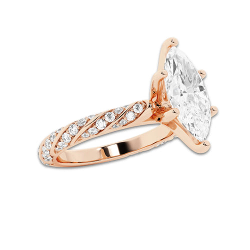1.94 ctw Marquise Lab-Grown Diamond Twisted Band Engagement Ring in 14K Rose Gold for Women | Colorless D, VVS1 Clarity, IGI Certified 1.50 ct Center Diamond