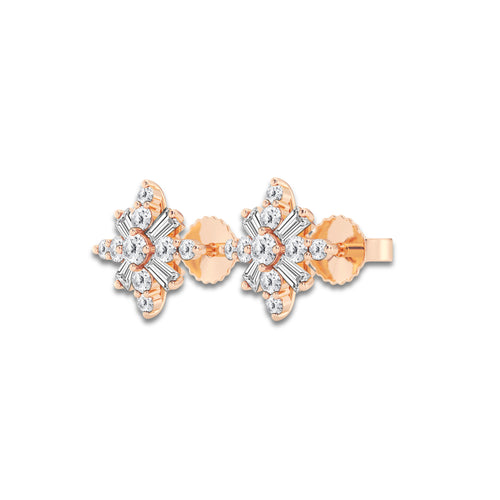 1/2 ctw Round Lab Grown Diamond Snowflake Stud Earrings 14K Rose Gold, DE, VS1