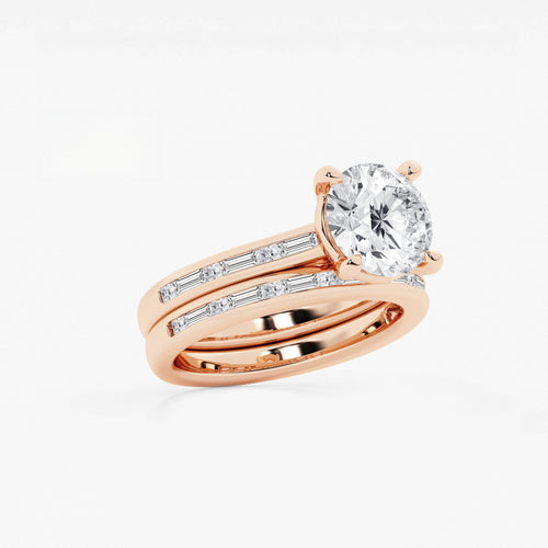 Synergy 3 3/4 ctw Round Lab Grown Diamond Baguette and Princess Side Stone Bridal Set 14K Rose Gold, E, VS1 | IGI Certified, 3 ct Center