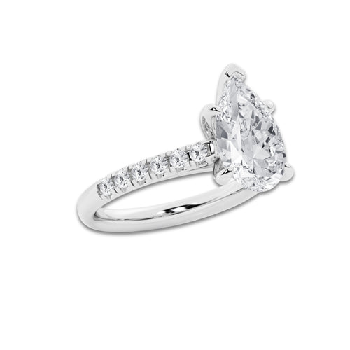 3.40 ctw Pear Lab-Grown Diamond Pave Engagement Ring in Platinum for Women | E Color, VS1 Clarity, IGI Certified 3.00 ct Center Diamond