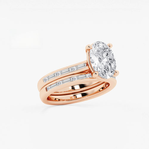 Synergy 3 3/4 ctw Oval Lab Grown Diamond Baguette and Princess Side Stone Bridal Set 14K Rose Gold, E, VS1 | IGI Certified, 3 ct Center