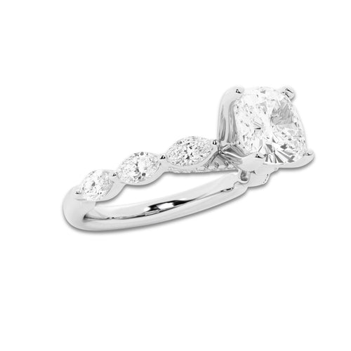 2.98 ctw Cushion Lab-Grown Diamond Marquise Side Stone Engagement Ring in Platinum for Women | Colorless D, VVS1 Clarity, IGI Certified 2.50 ct Center Diamond