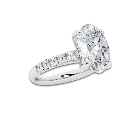 6.55 ctw Oval Lab-Grown Diamond Pave Engagement Ring in 14K White Gold for Women | E Color, VS1 Clarity, IGI Certified 6.00 ct Center Diamond