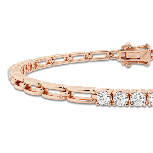 1 ctw Round Lab Grown Diamond Paper Clip Bracelet - 7 Inches 14K Rose Gold, DE, VS1