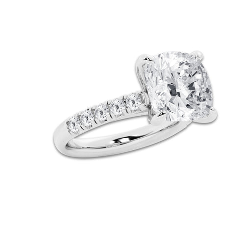 7.55 ctw Cushion Lab-Grown Diamond Pave Engagement Ring in Platinum for Women | E Color, VS1 Clarity, IGI Certified 7.00 ct Center Diamond