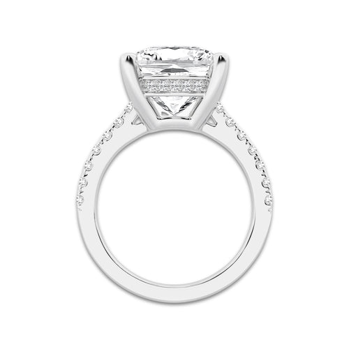 6.37 ctw Cushion Lab-Grown Diamond Hidden Halo Side Stone Engagement Ring in Platinum for Women | Colorless E, VS1 Clarity, IGI Certified 6.00 ct Center Diamond