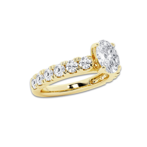 2.00 ctw Oval Lab-Grown Diamond Split-Prong Set Side Stone Engagement Ring in 14K Yellow Gold for Women | Colorless E, VS1 Clarity, IGI Certified 1.00 ct Center Diamond