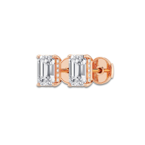 3 1/4 ctw Emerald Lab Grown Diamond Hidden Halo Stud Earrings 14K Rose Gold, E, VS1 | IGI Certified