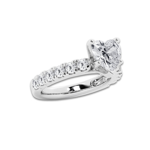 3.50 ctw Heart Lab-Grown Diamond Split-Prong Set Side Stone Engagement Ring in 14K White Gold for Women | Colorless E, VS1 Clarity, IGI Certified 2.50 ct Center Diamond