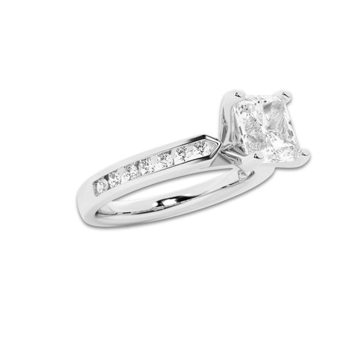 2 1/4 ctw Asscher Lab Grown Diamond Engagement Ring with Channel Set Side Accents Platinum, D, VVS | 2 ct Center