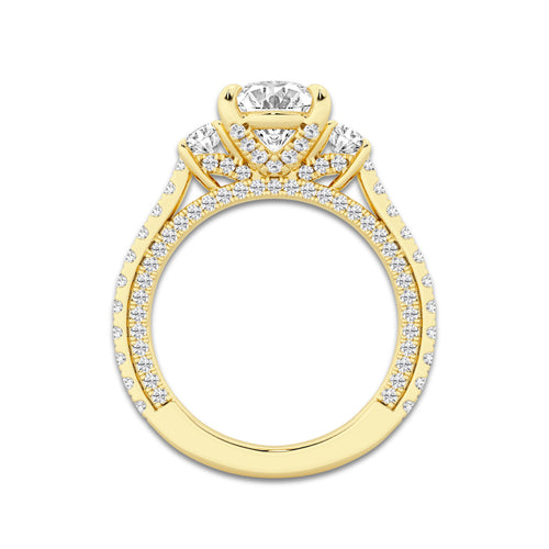 Hyacinth 3 1/10 ctw Oval Lab Grown Diamond Three Stone Engagement Ring with Side Diamonds 14K Yellow Gold, D, VVS | IGI Certified, 2 ct Center
