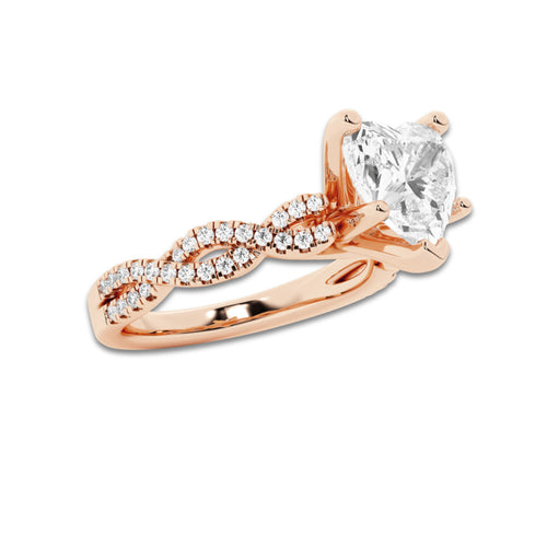 2.25 ctw Heart Lab-Grown Diamond Twisted Shank Engagement Ring in 14K Rose Gold for Women | D Color, VVS1 Clarity, IGI Certified 2.00 ct Center Diamond