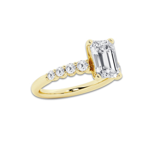 4.16 ctw Emerald Lab-Grown Diamond Side Stone Engagement Ring in 14K Yellow Gold for Women | Colorless E, VS1 Clarity, IGI Certified 3.50 Ct Center Diamond
