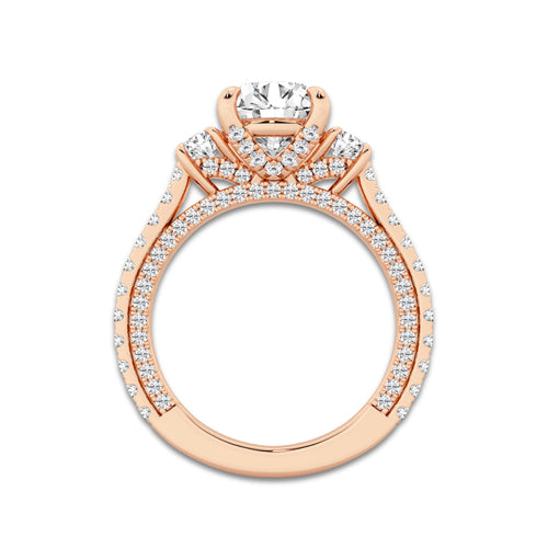 Hyacinth 3 1/10 ctw Round Lab Grown Diamond Three Stone Engagement Ring with Side Diamonds 14K Rose Gold, D, VVS | IGI Certified, 2 ct Center