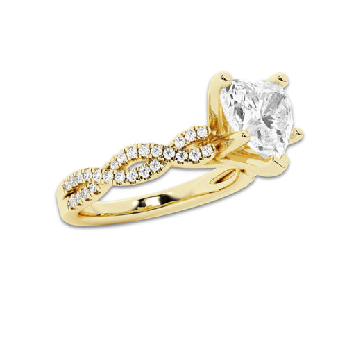 1.75 ctw Heart Lab-Grown Diamond Twisted Shank Engagement Ring in 14K Yellow Gold for Women | D Color, VVS1 Clarity, IGI Certified 1.50 ct Center Diamond