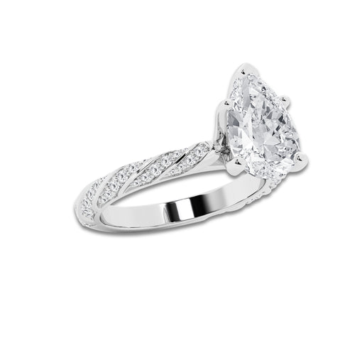 4.42 ctw Pear Lab-Grown Diamond Twisted Band Engagement Ring in 14K White Gold for Women | Colorless E, VS1 Clarity, IGI Certified 4.00 ct Center Diamond