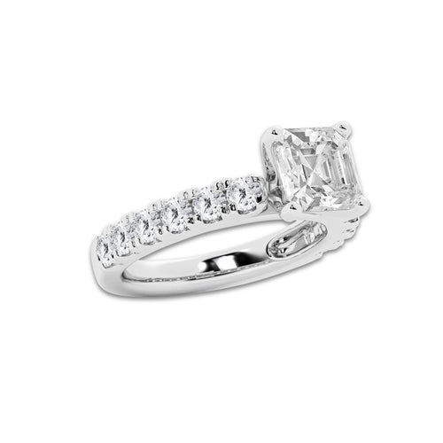 4.00 ctw Asscher Lab-Grown Diamond Split-Prong Set Side Stone Engagement Ring in 14K White Gold for Women | Colorless E, VS1 Clarity, IGI Certified 3.00 ct Center Diamond