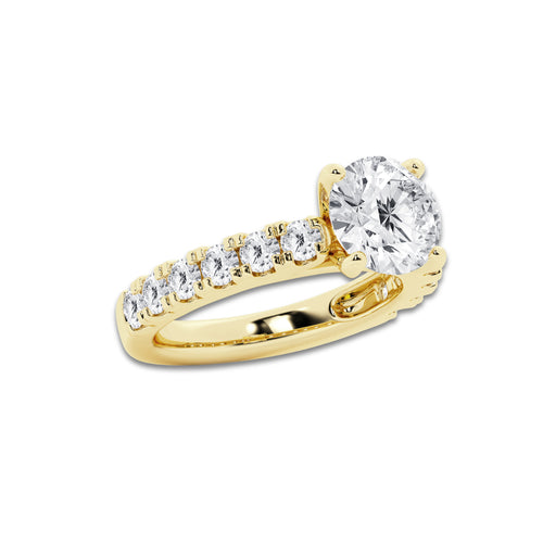 3.50 ctw Round Lab-Grown Diamond Split-Prong Set Side Stone Engagement Ring in 14K Yellow Gold for Women | Colorless D, VVS1 Clarity, IGI Certified 2.50 ct Center Diamond