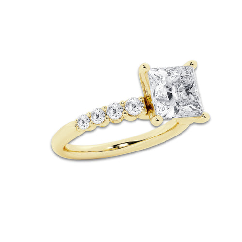 4.16 Ct Princess Lab-Grown Diamond Half Eternity Engagement Ring in 14K Yellow Gold for Female, Colorless (E), VS1 Clarity | IGI Certified, 3.50 Ct Center Diamond