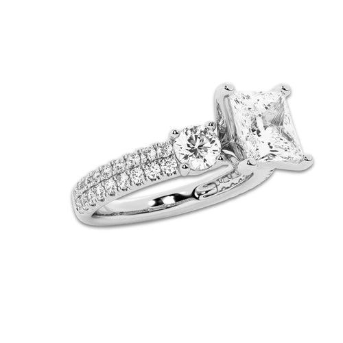 1.75 ctw Princess Lab-Grown Diamond Three Stone Double Row Engagement Ring in 14K White Gold for Women | D Color, VVS1 Clarity, IGI Certified 1.00 ct Center Diamond