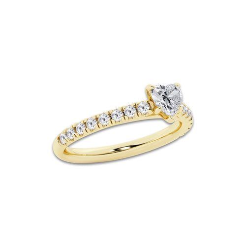 0.89 ctw Heart Lab-Grown Diamond Pave Engagement Ring in 14K Yellow Gold for Women | E Color, VS1 Clarity, IGI Certified 0.50 ct Center Diamond