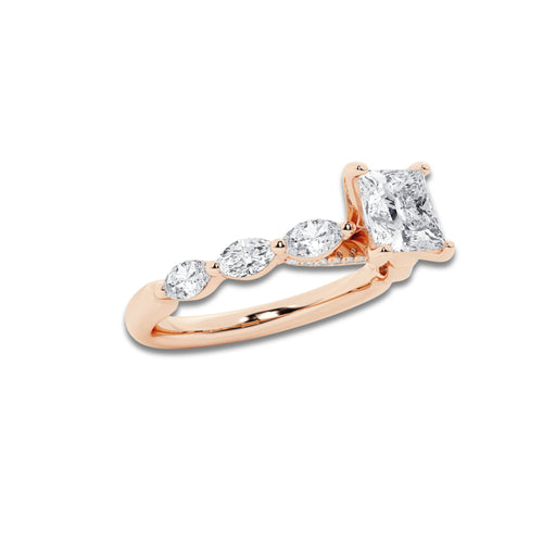 1.41 ctw Princess Lab-Grown Diamond Marquise Side Stone Engagement Ring in 14K Rose Gold for Women | Colorless D, VVS1 Clarity, IGI Certified 1.00 ct Center Diamond