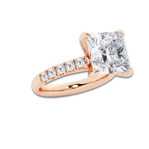 8.55 ctw Princess Lab-Grown Diamond Pave Engagement Ring in 14K Rose Gold for Women | D Color, VVS1 Clarity, IGI Certified 8.00 ct Center Diamond