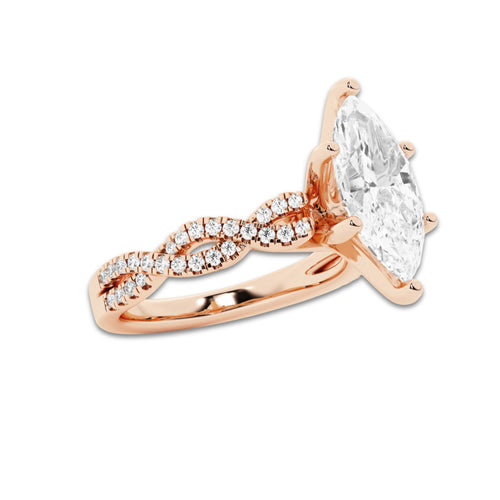 7.29 ctw Marquise Lab-Grown Diamond Twisted Shank Engagement Ring in 14K Rose Gold for Women | D Color, VVS1 Clarity, IGI Certified 7.00 ct Center Diamond
