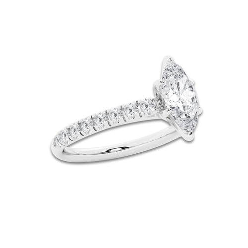 1.39 ctw Marquise Lab-Grown Diamond Pave Engagement Ring in Platinum for Women | E Color, VS1 Clarity, IGI Certified 1.00 ct Center Diamond