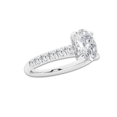 1.91 ctw Oval Lab-Grown Diamond Pave Engagement Ring in 14K White Gold for Women | E Color, VS1 Clarity, IGI Certified 1.50 ct Center Diamond