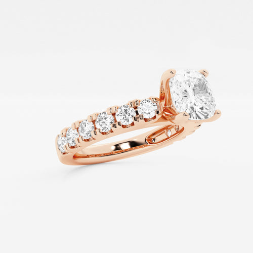3.00 ctw Cushion Lab-Grown Diamond Split-Prong Set Side Stone Engagement Ring in 14K Rose Gold for Women | Colorless E, VS1 Clarity, IGI Certified 2.00 ct Center Diamond