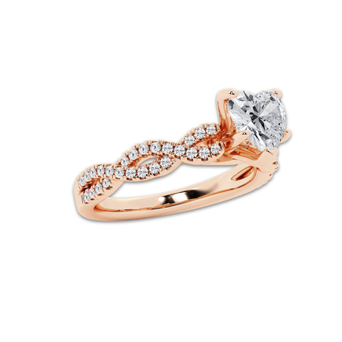 1.00 ctw Heart Lab-Grown Diamond Twisted Shank Engagement Ring in 14K Rose Gold for Women | E Color, VS1 Clarity, Not Certified 0.75 ct Center Diamond