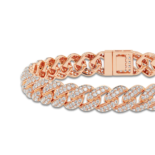 7 ctw Round Lab Grown Diamond Cuban Link Bracelet - 8 Inches 14K Rose Gold, DE, VS1