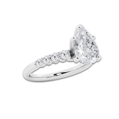 4.16 Ct Pear Lab-Grown Diamond Half Eternity Engagement Ring in 14K White Gold for Female, Colorless (D), VVS1 Clarity | IGI Certified, 3.50 Ct Center Diamond