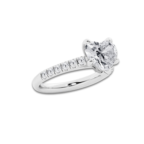 2.90 ctw Heart Lab-Grown Diamond Pave Engagement Ring in Platinum for Women | E Color, VS1 Clarity, IGI Certified 2.50 ct Center Diamond